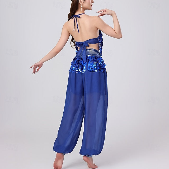 Belly Dance Top Pure Color Splicing Sequins Women's