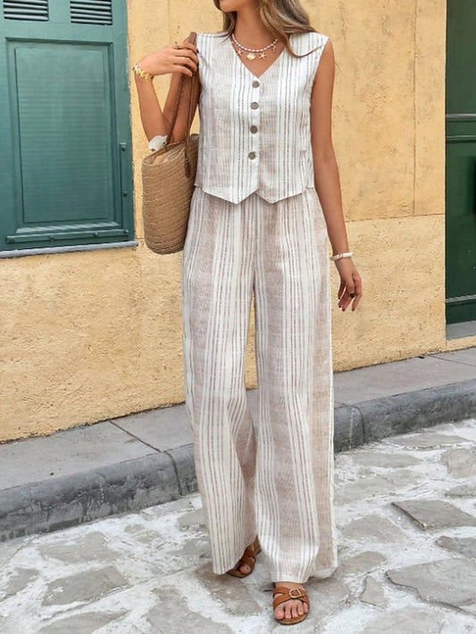 Women's Two Piece Sets Vest Pants Sets Sleeveless V Neck