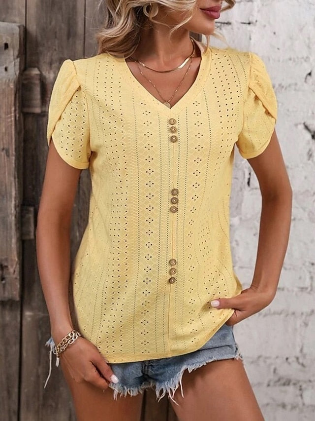 Women's T Shirt Tee Top Eyelet Plain Fashion Stylish