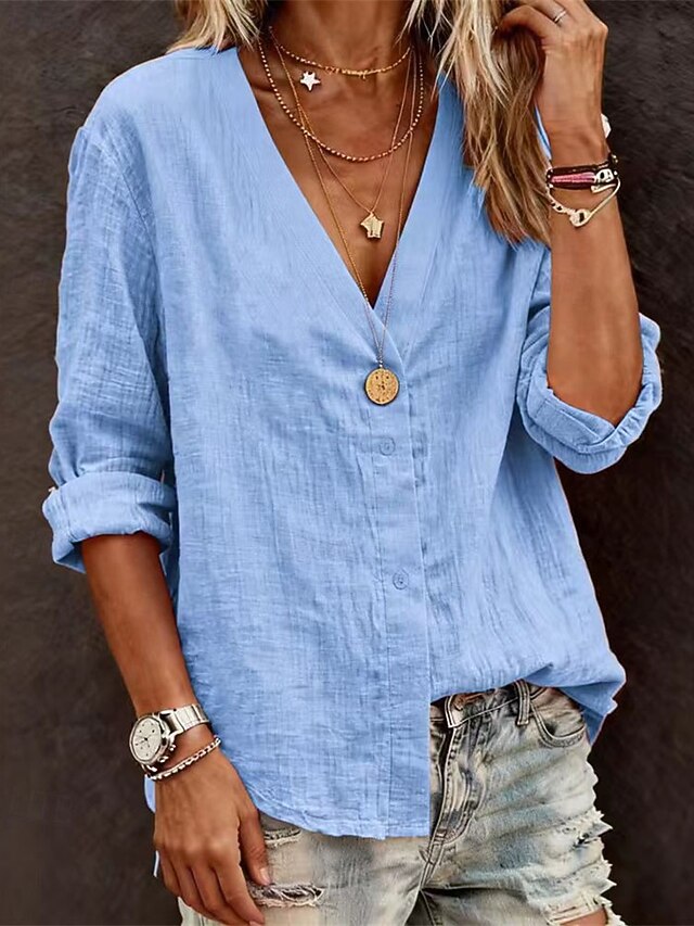 Women's Blouse Dressy Tops Ruched Patchwork Buttons Plain