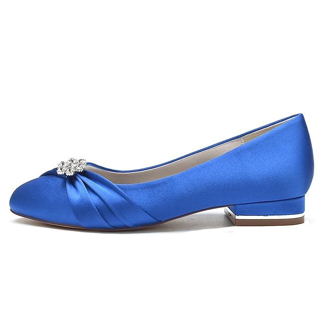 Light with Satin Blue Flats Wedding Women's Rhinestone