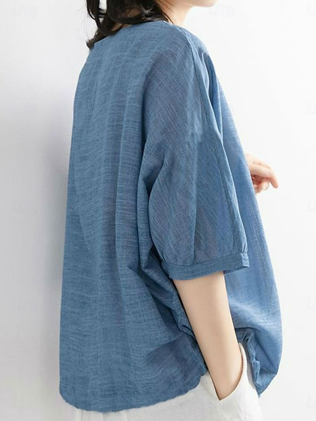 Women's Shirt Solid Color Stylish Casual 3/4 Length Sleeve