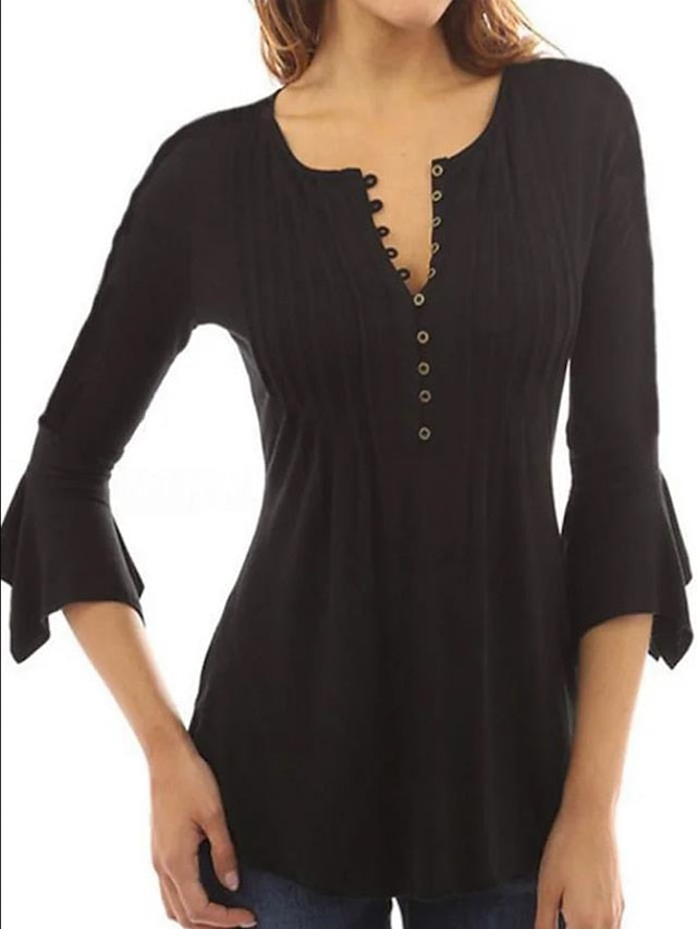 Women's Shirt Blouse Pleated Streetwear Casual 3/4 Length