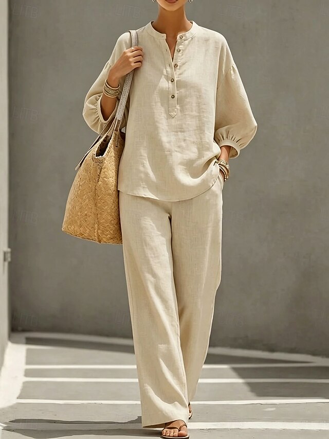 Women's Pants Sets 3/4 Length Sleeve Crew Neck Solid Color