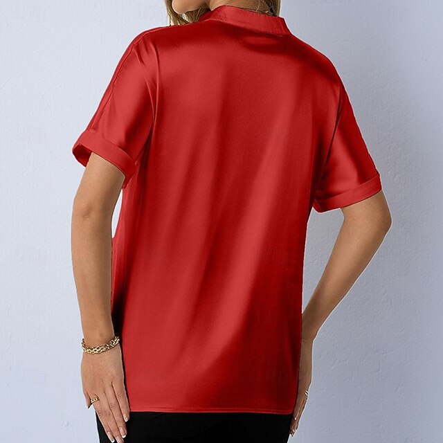 Women's Shirt Satin Blouse Dress Shirt Button Up Shirt