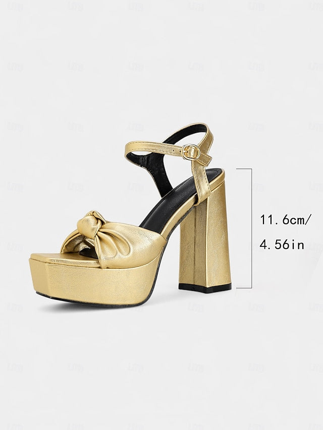 Platform - Gold Block High Sandals Chunky Heel Women's