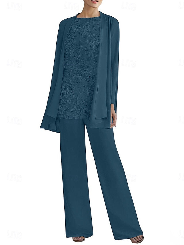 3 Mother Bride Piece of Crew Neck Pantsuit Elegant Dress the