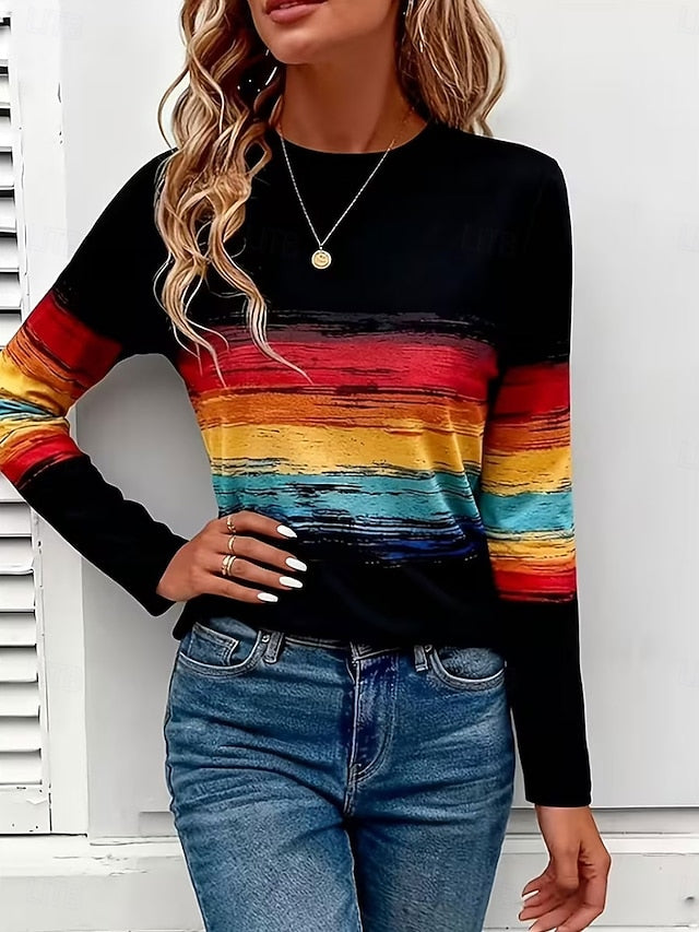 Women's T Shirt Print Graphic Striped Vintage Stylish