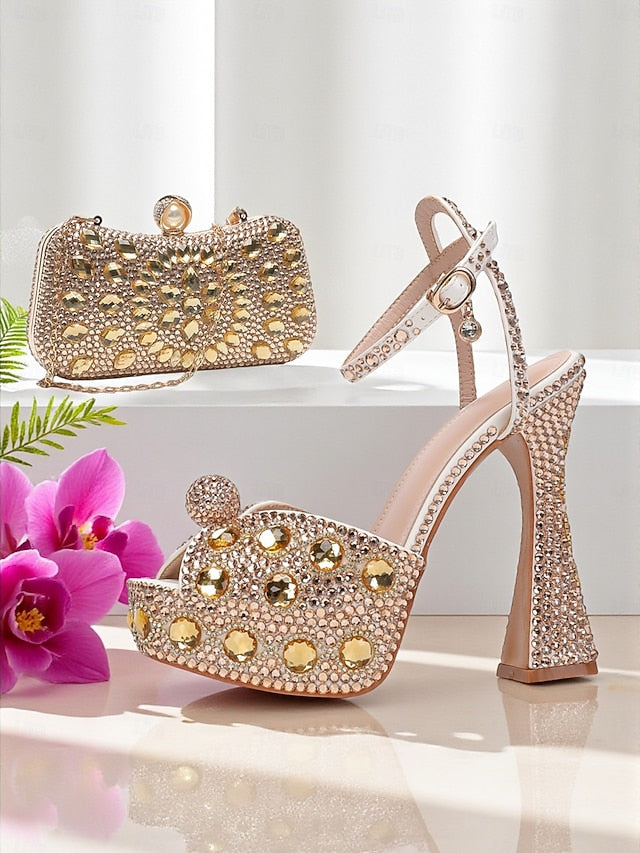 High Heel Sandals Matching Rhinestone Platform Women's with