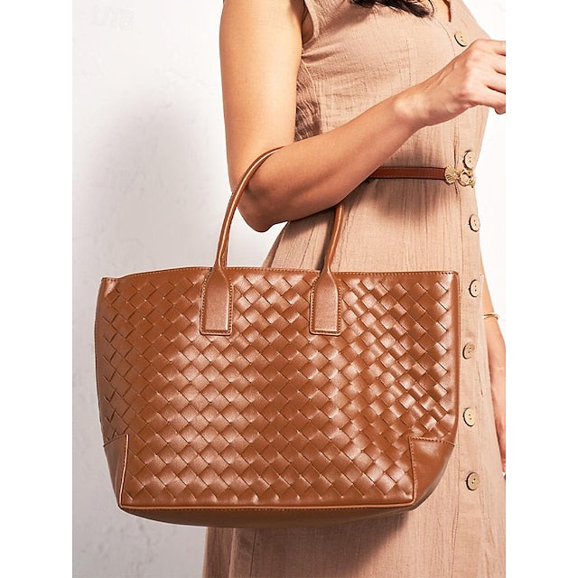 Stylish Brown Women's Leather Woven – Tote and Bag