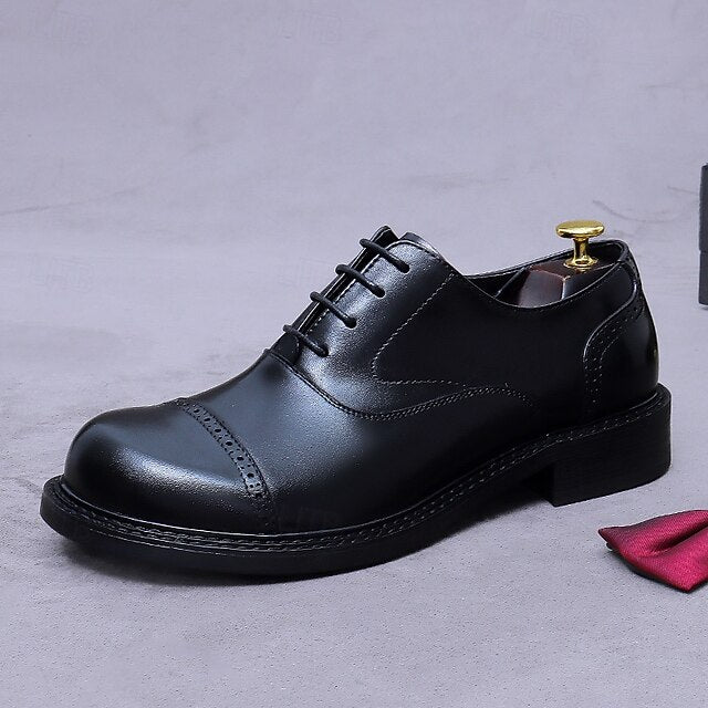 Men's Cap Leather Shoes- Genuine First Oxford Toe