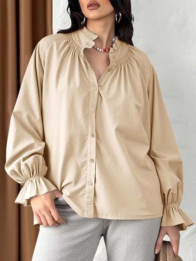 Women's Casual Shirt Button Up Shirt Blouse Ruffle Buttons