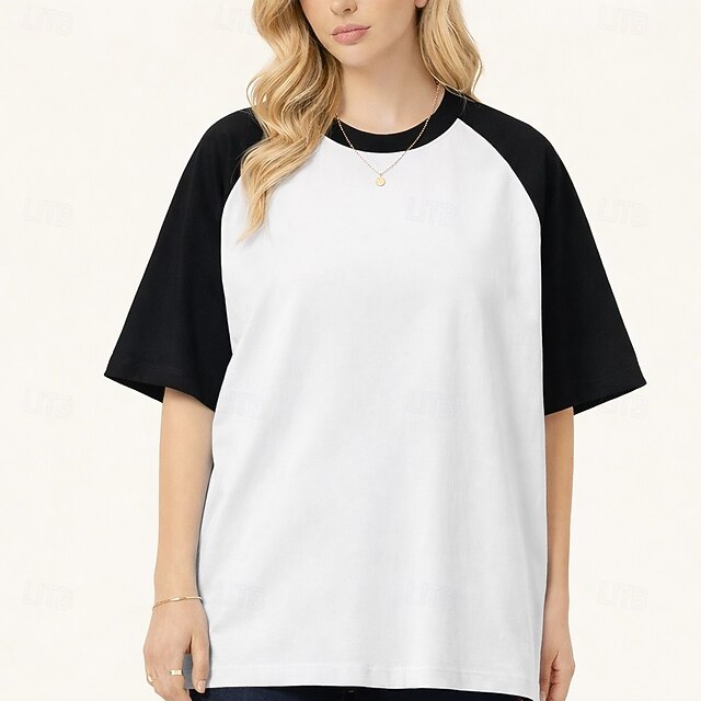 Women's Tee Raglan T Shirt 100% Cotton Patchwork Color