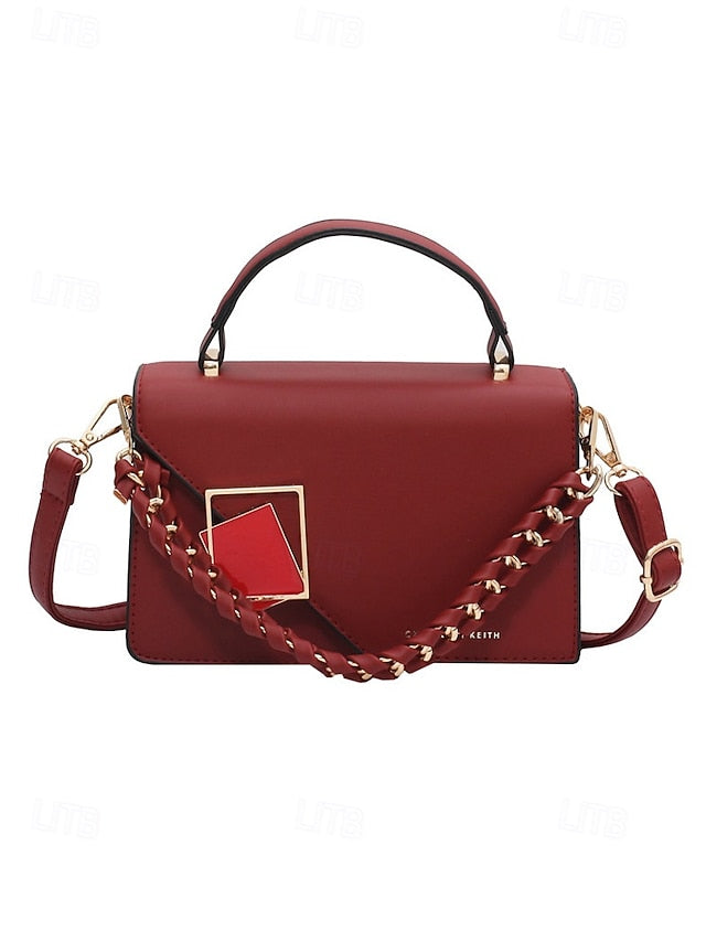 Women's Elegant Faux Leather Crossbody Handbag, Chic Top