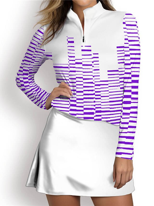 Women's Golf Polo Shirt Violet Black Pink Long Sleeve Sun