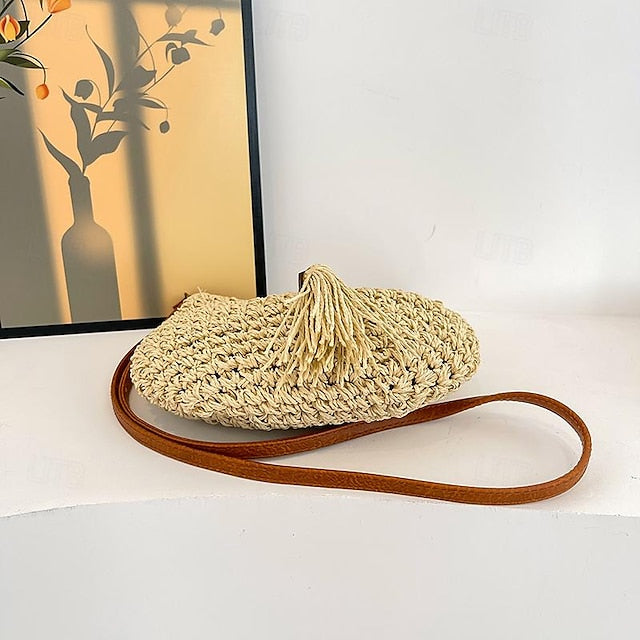 Straw Boho Handbag Women's Tassel Bag Woven – Crossbody