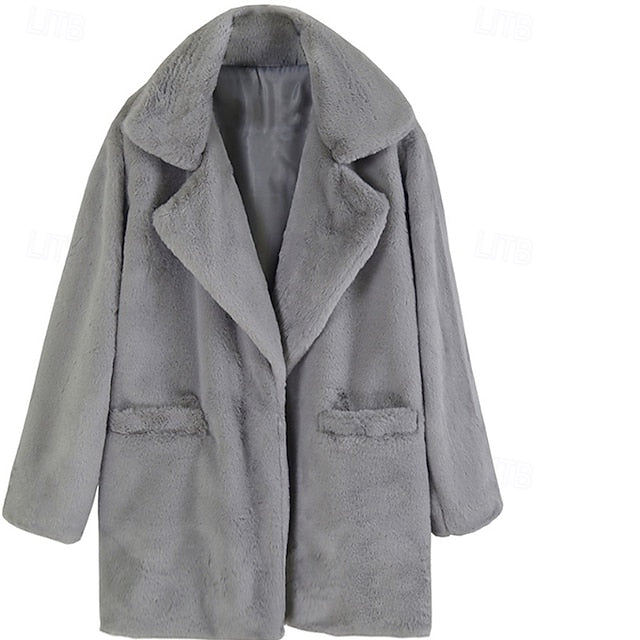 Women's Pocket Warm Comfortable Fur Coat Faux Casual