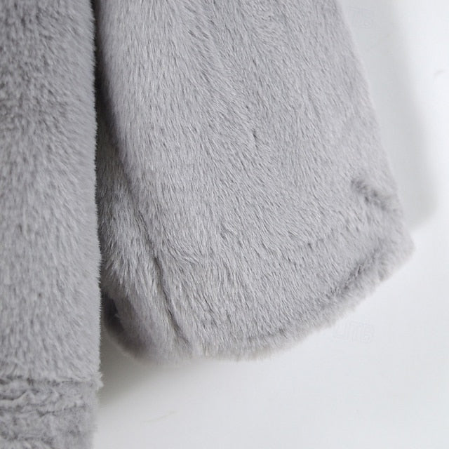 Women's Pocket Warm Comfortable Fur Coat Faux Casual