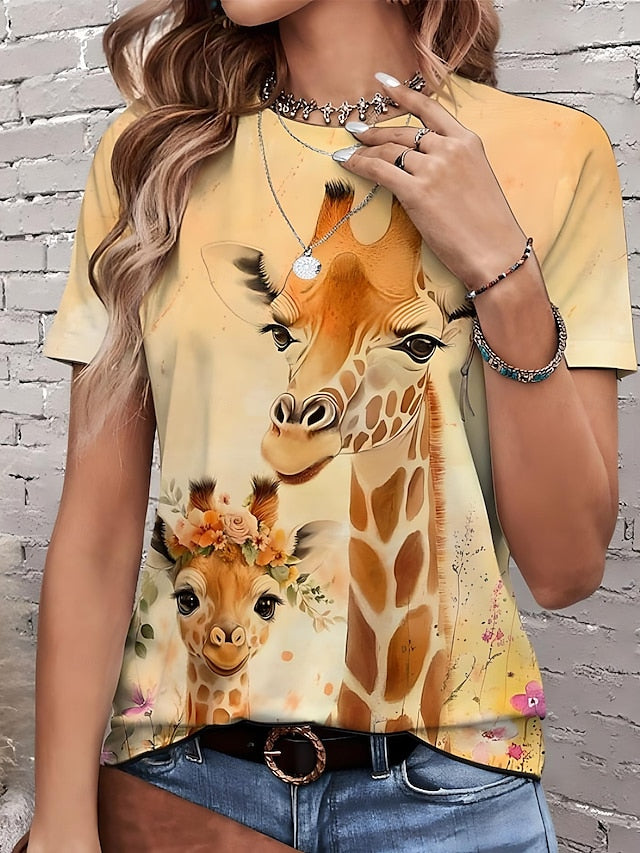 Women's T Shirt Print Graphic Animal Giraffe Vintage