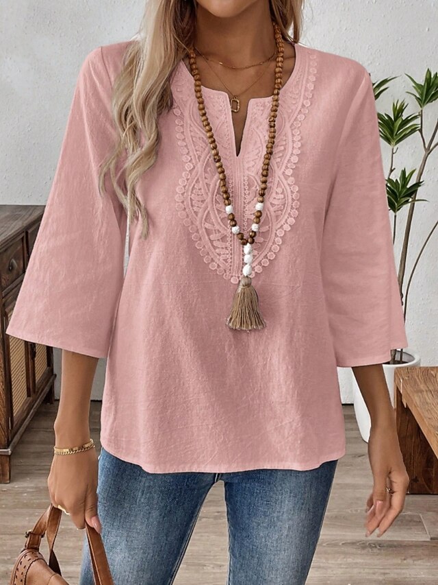 Women's Shirt Blouse Lace Tops Lace Solid Color Stylish