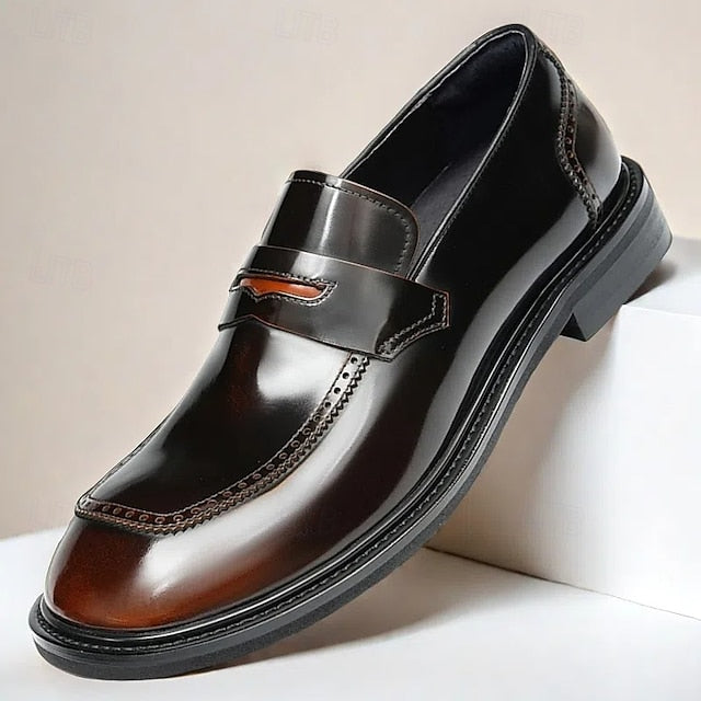 Decorative Men's Premium with Black Cowhide Slip-On Loafers