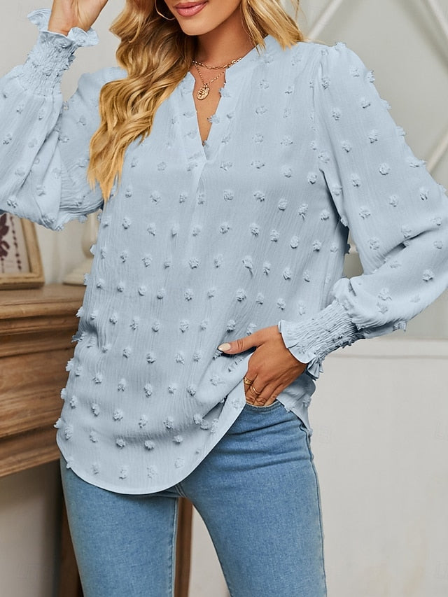 Women's Popover Shirt Casual Shirt Blouse Ruched Solid