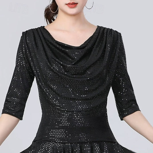 Latin Dance Top Pure Color Splicing Women's Performance