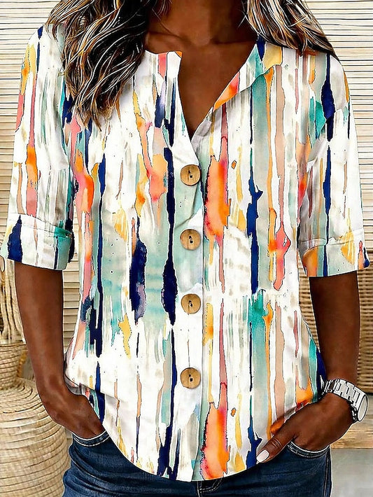 Women's Shirt Tunic Summer Tops Buttons Graphic Geometric