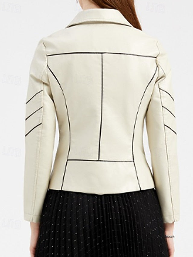 Zipper Women's Faux Jacket Comfortable Pocket Leather