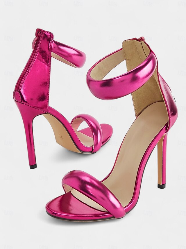- Ankle Strap Fuchsia Heels Stiletto for Women Metallic