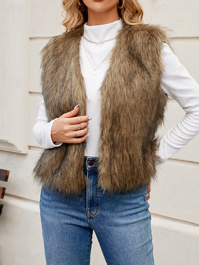 Vest Coat Furs Comfortable Women's Faux Leathers Fur
