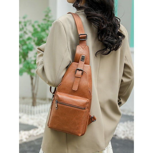 Leather Bag Brown Women's Faux Sling Crossbody with