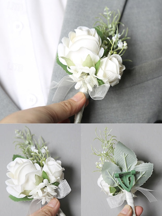 Wrist White and Elegant Corsage Boutonniere Rose – Set
