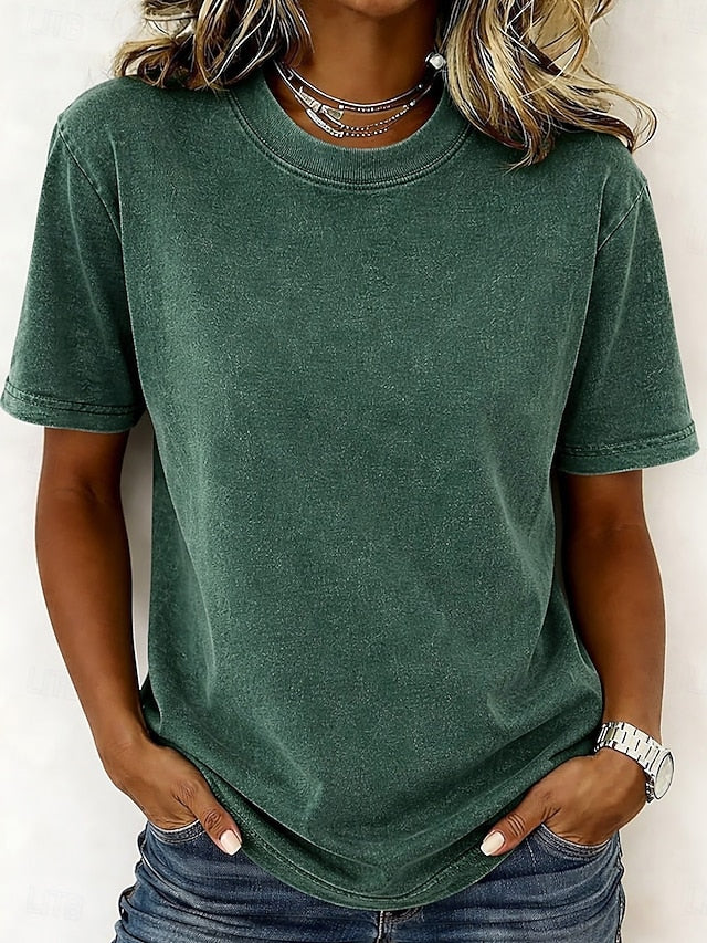 Women's 100% Cotton T Shirt Shirt Vintage Washed Tops Tee