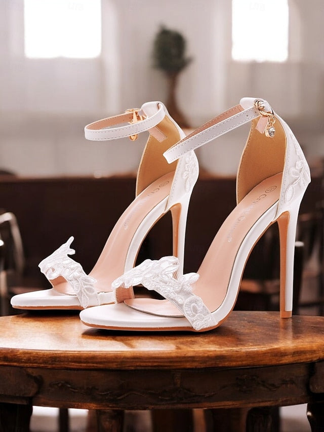 Women's Strap Lace with Wedding Ankle Heels White Stiletto