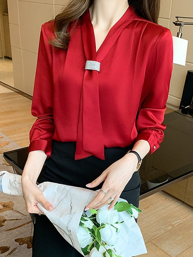 Women's Shirt Blouse Buttons Plain Elegant Stylish Long