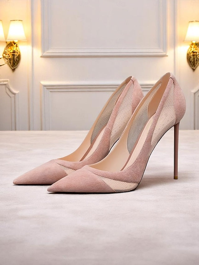 Detailing Women's Mesh Pumps with Pointed Suede Toe Nude