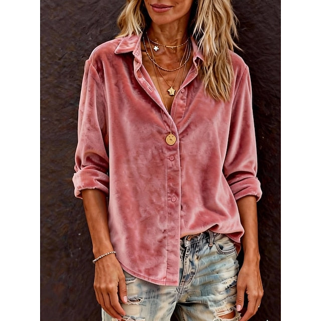 Women's Blouse Buttons Solid Color Stylish Casual Long