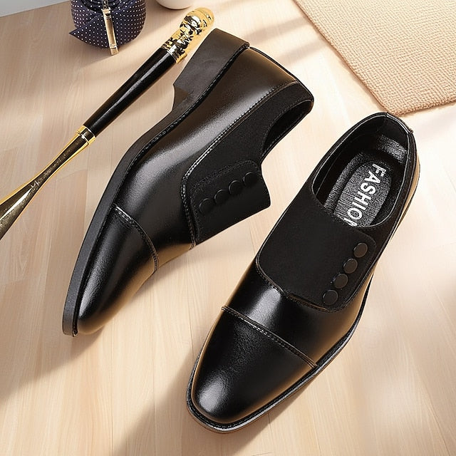 Button Black Decor Shoes Men's Classic Slip-On