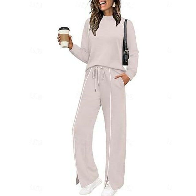 Women's Tracksuit Pants Sets Long Sleeve Crew Neck Solid