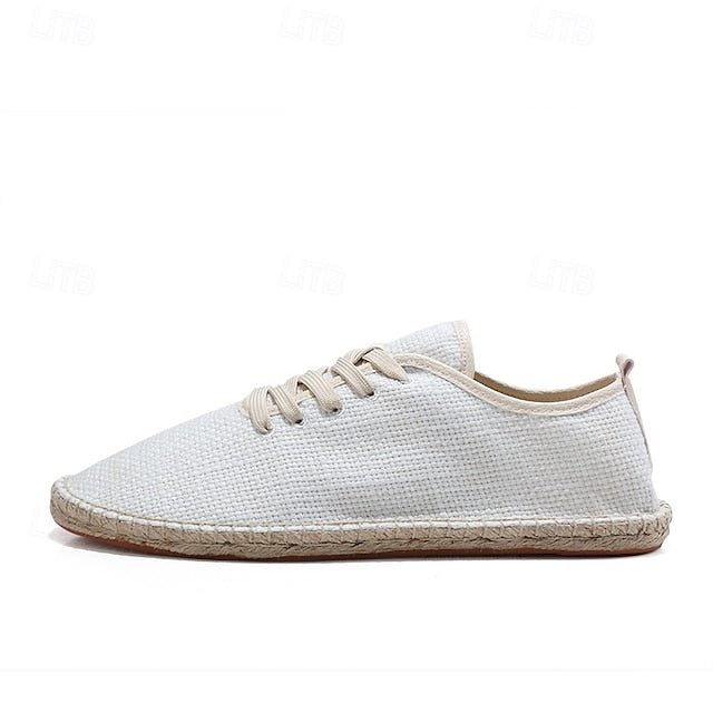 with Espadrille Rope Lace-Up Canvas Men's Shoes Jute Beige