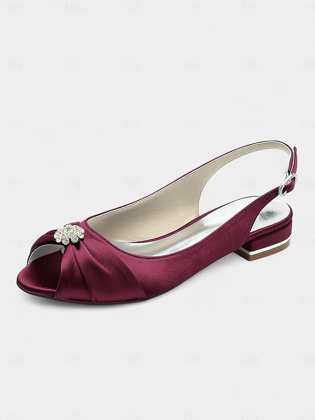 Satin Heels Crystal Wedding Women's Slingback with