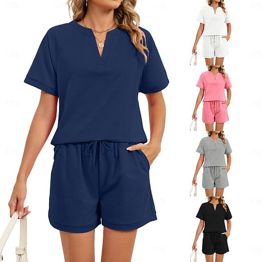 Women's Shorts Sets Bolero Top Short Sleeve V Neck Plain