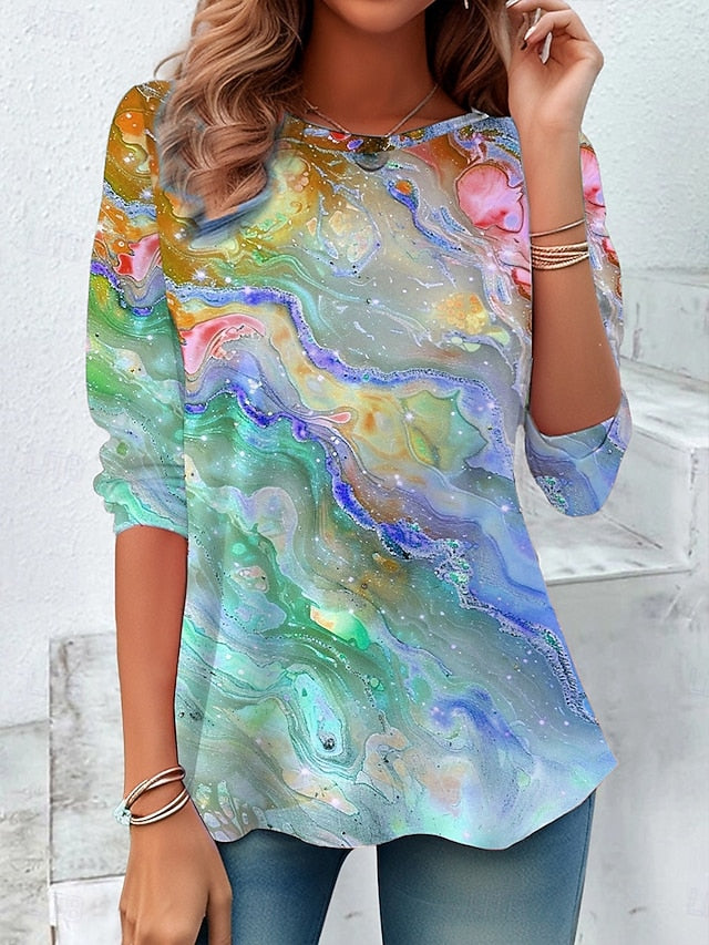 Women's T Shirt Print Ombre Floral Graphic Vintage Stylish