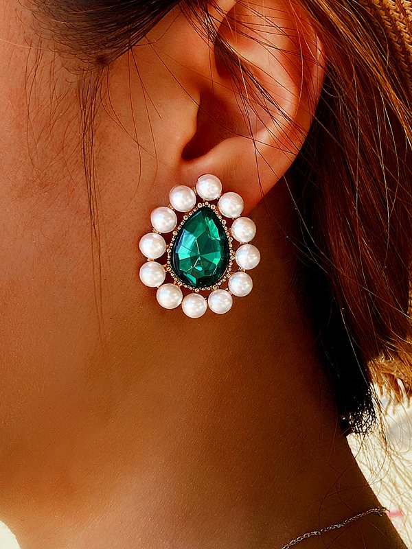 Boucles d'oreilles en perles vertes urbaines pour fête quotidienne, banquet, bijoux pour femmes CC9