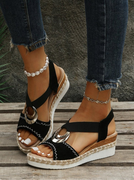 Metal Woven Wedge Platform Roman Sandals  QI84