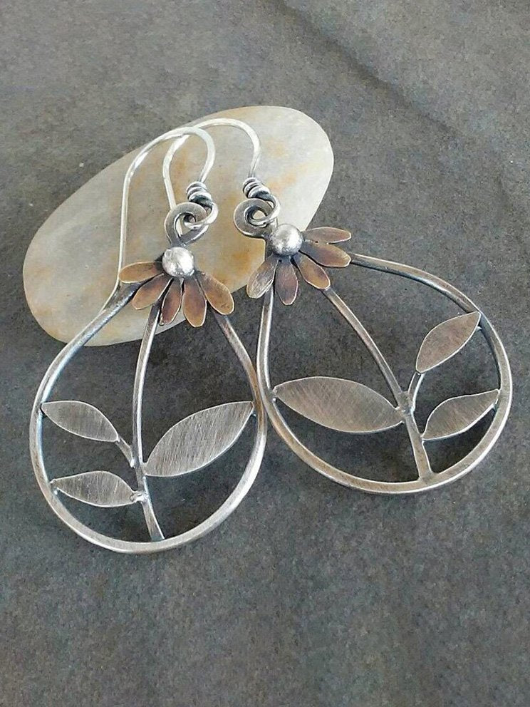 Boucles d'oreilles florales vintage en argent style ethnique bohème pour femmes, bijoux QAG7