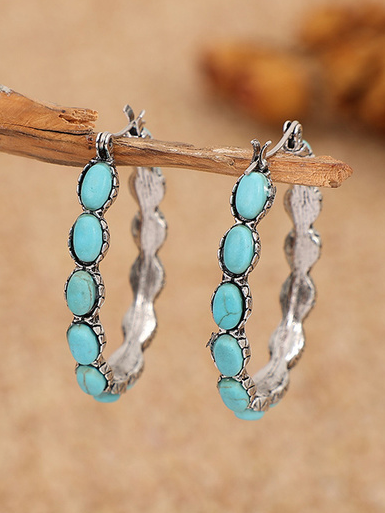 Turquoise Hoop Earrings Ethnic Boho Vintage Jewelry QAG45