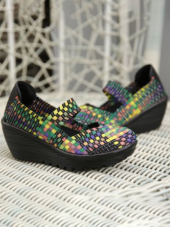 Colorful Woven Wedge Platform Mary Jane QAS40