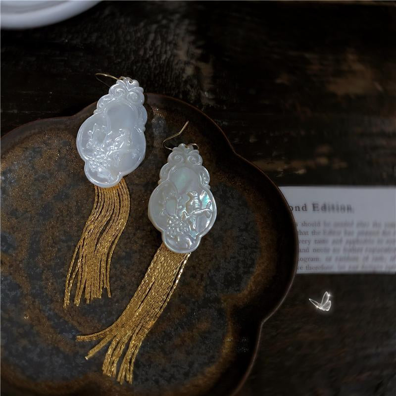 Style White Sterling Silver Floral Bird Tassel Drop Earrings AH085